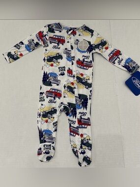Ford Kids' White All-Over Truck Print 1 Piece 2-Way Zip Footed Sleep N Play